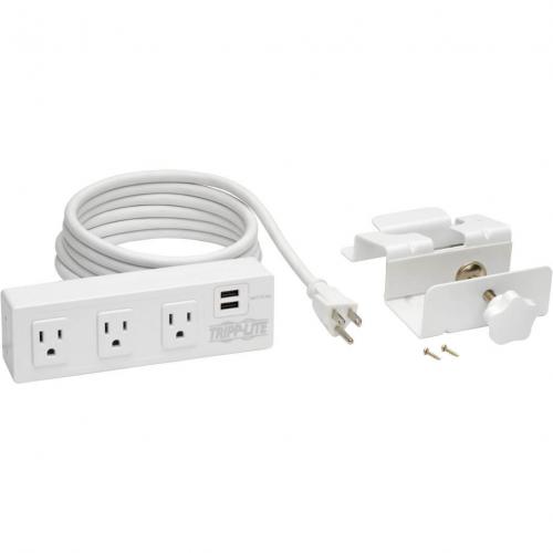 Tripp Lite By Eaton 3 Outlet Surge Protector With 2 USB Ports, 10 Ft. (3.05 M) Cord   510 Joules, Desk Clamp, White Housing Alternate-Image4/500