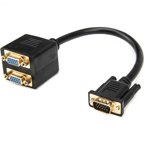 Rocstor Premium 1 Ft VGA To 2x VGA Video Splitter Cable M/F   DB 15 Male   DB 15 Female   Black   1 Ft VGA Video Cable For Monitor, Video Device   Gold Plated Connector Alternate-Image4/500