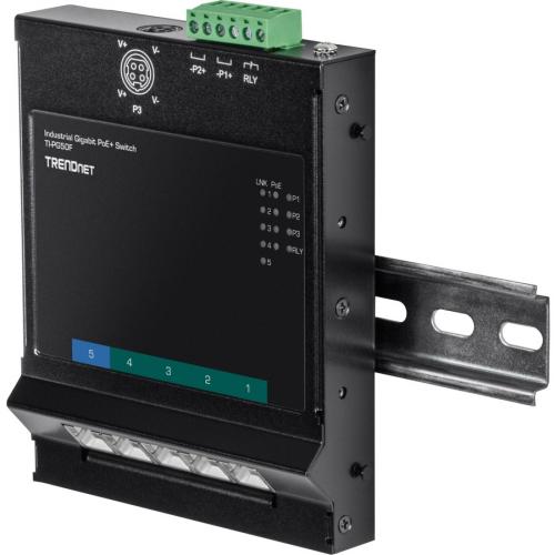 TRENDnet 5 Port Industrial Gigabit Poe+ Wall Mounted Front Access Switch; 5X Gigabit Poe+ Ports; DIN Rail Mount; 48 ?57V DC Power Input; IP30; 120W Poe Budget;Lifetime Protection; TI PG50F Alternate-Image4/500