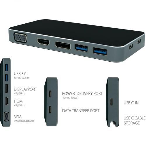 VisionTek VT200 USB C Portable Dock   Dual Display   100W Power Passthrough Alternate-Image4/500