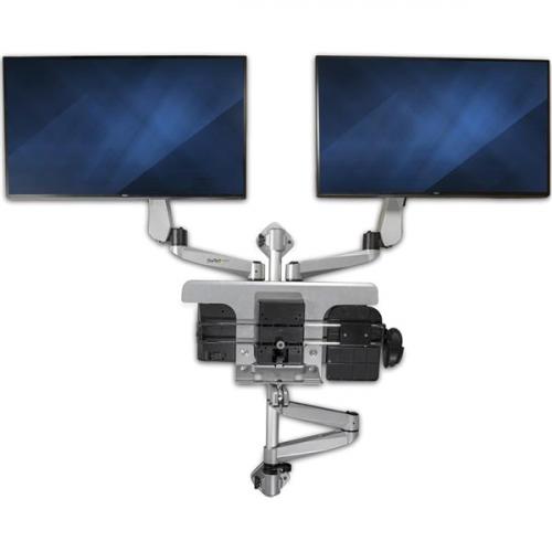 StarTech.com Wall Mount Workstation   Foldable Ergonomic Standing Desk   Height Adjustable Dual 30" VESA Monitor Arm & Keyboard/Mouse Tray Alternate-Image4/500