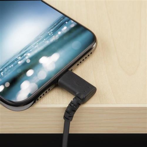 StarTech.com 2m USB A To Lightning Cable IPhone IPad Durable Right Angled 90 Degree Black Charger Cord W/Aramid Fiber Apple MFI Certified Alternate-Image4/500