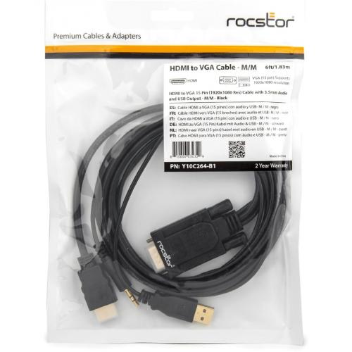 Rocstor Premium 6ft VGA To HDMI Converter Cable With Power And Audio Support M/M Alternate-Image4/500