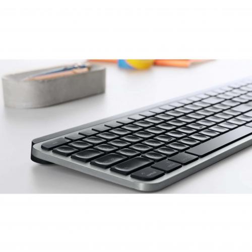 Logitech MX Keys Advanced Wireless Illuminated Keyboard For Mac, Tactile Responsive Typing, Backlighting, Bluetooth, USB C, Apple MacOS, Metal Build, Space Gray Alternate-Image4/500