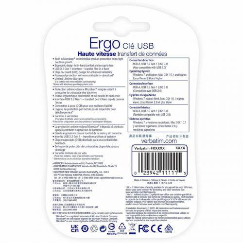 Verbatim 128GB Ergo USB 3.0 Flash Drive   Blue Alternate-Image4/500