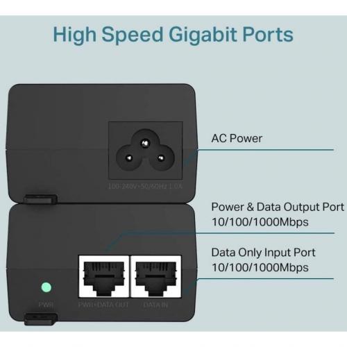 TP LINK TL PoE160S   802.3at/af Gigabit PoE Injector   Non PoE To PoE Adapter   Supplies PoE (15.4W) Or PoE+ (30W)   Plug & Play   Desktop/Wall Mount   Distance Up To 328 Ft.   UL Certified   Black Alternate-Image4/500