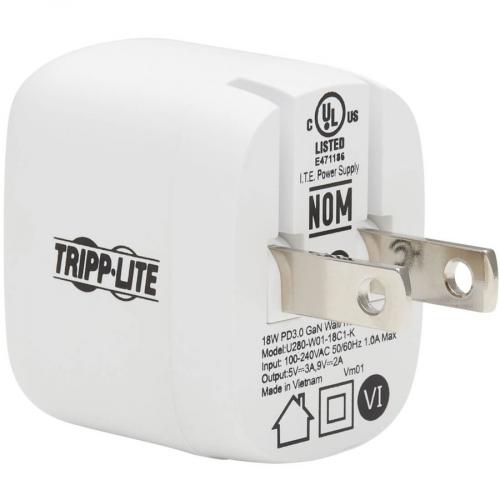 Tripp Lite By Eaton Compact USB C Wall Charger With USB C To Lightning Cable   18W PD Charging, GaN Technology, White Alternate-Image4/500