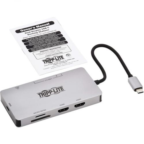 Tripp Lite By Eaton USB C Dock, Dual Display   4K 60 Hz HDMI, USB 3.x (5Gbps) Hub Ports, GbE, Memory Card, 100W PD Charging, Gray Alternate-Image4/500