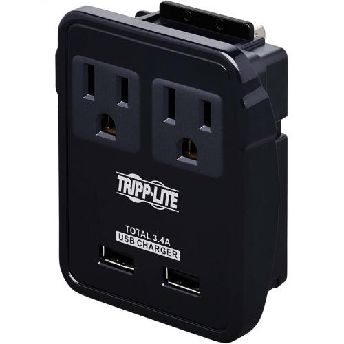 Tripp Lite By Eaton Safe IT 2 Outlet Universal Travel Charger   5 15R Outlets, 2 USB Ports, Direct Plug In With 5 Plug Options, Antimicrobial Protection Alternate-Image4/500
