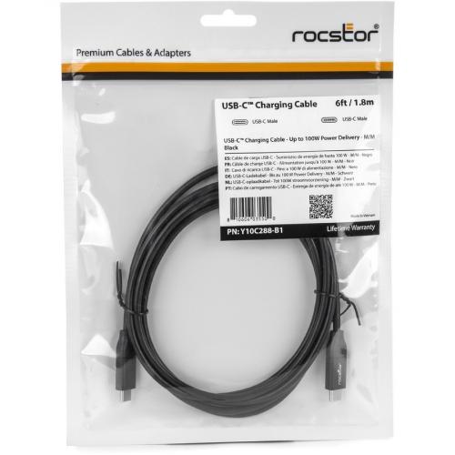 Rocstor Premium USB C Charging Cable 2m 6ft   Up To 100W PD M/M  Black Alternate-Image4/500