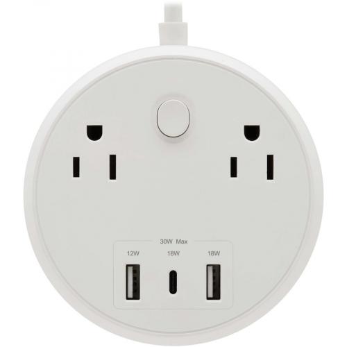 Tripp Lite By Eaton Safe IT 30W 2 Outlet Surge Protector   5 15R Outlets, 3 USB Ports, 6 Ft. (1.8 M) Cord, 300 Joules, Antimicrobial Protection, White Alternate-Image4/500
