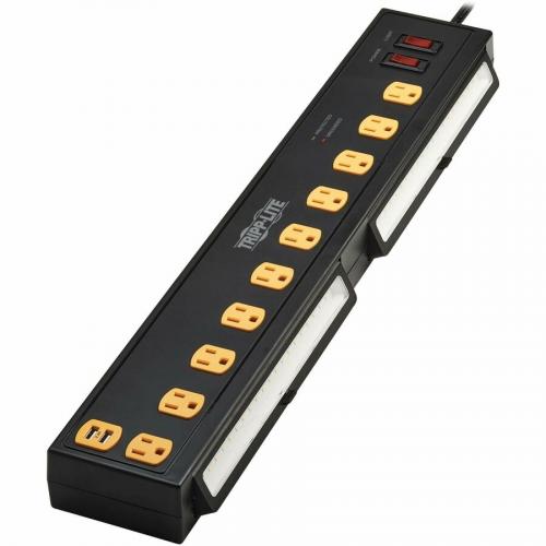 Tripp Lite By Eaton Protect It! 10 Outlet Surge Protector With Swivel Light Bars   5 15R Outlets, 2 USB Ports, 6 Ft. (1.8 M) Cord, 1350 Joules, Black Alternate-Image4/500