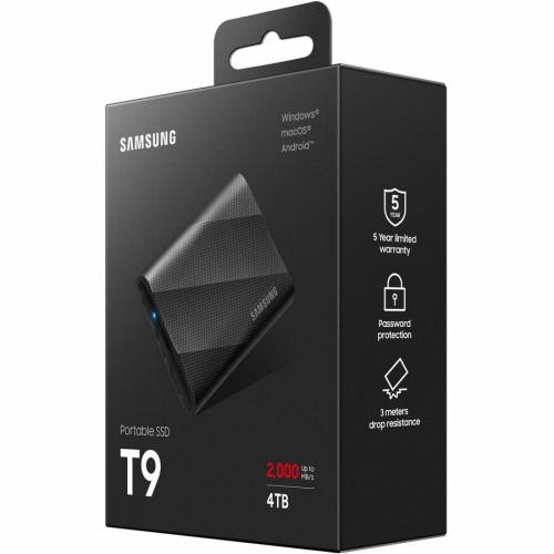 Samsung T9 4 TB Portable Rugged Solid State Drive   External   PCI Express NVMe   Black Alternate-Image4/500