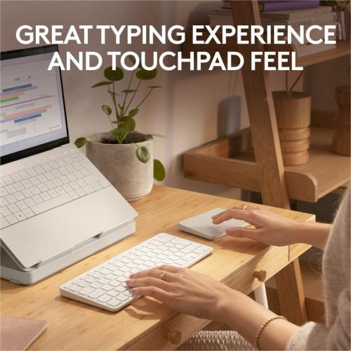 Logitech Casa Pop Up Desk Work From Home Kit With Laptop Stand, Wireless Keyboard & Touchpad, Bluetooth, USB C Charging, For Laptop/MacBook (10" To 17")   Windows, MacOS, ChromeOS, Nordic Calm (Sand/Off White) Alternate-Image4/500