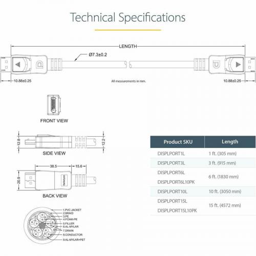 StarTech.com 3ft (1m) DisplayPort 1.2 Cable, 4K X 2K UHD VESA Certified DisplayPort Cable, DP Cable/Cord For Monitor, W/ Latches Alternate-Image5/500