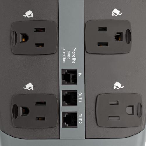 Tripp Lite By Eaton Protect It! 10 Outlet Surge Protector 8 Ft. (2.43 M) Cord With Right Angle Plug 2395 Joules Tel/DSL Protection Black Housing Alternate-Image5/500