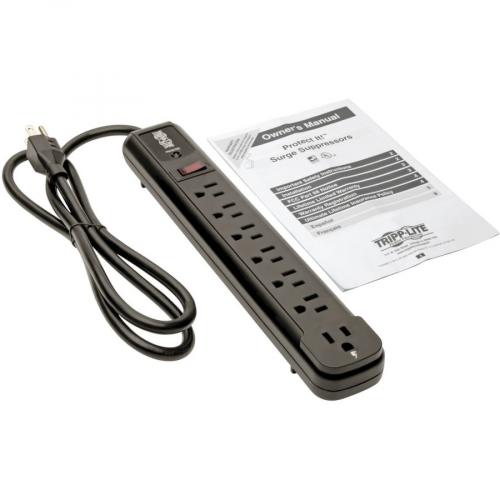 Tripp Lite By Eaton Protect It! 7 Outlet Surge Protector, 6 Right Angle Outlets, 4 Ft. (1.22 M) Cord, 1080 Joules, Diagnostic LED, Black Housing Alternate-Image5/500