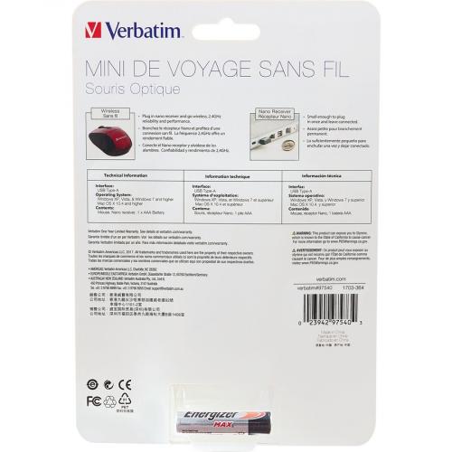 Verbatim Wireless Mini Travel Optical Mouse   Red Alternate-Image5/500