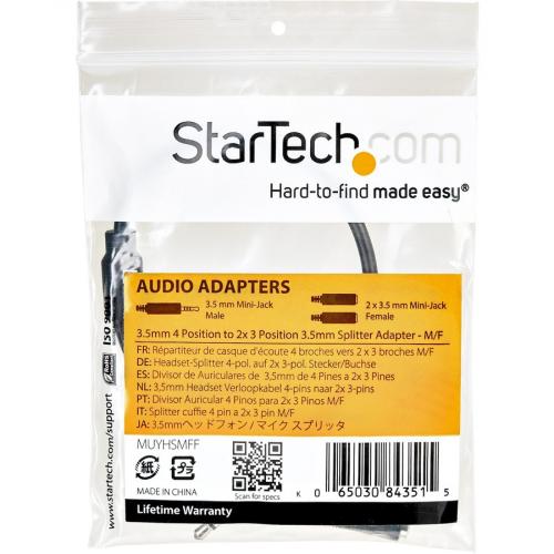 StarTech.com Headset Adapter For Headsets With Separate Headphone / Microphone Plugs   3.5mm 4 Position To 2x 3 Position 3.5mm M/F Alternate-Image5/500
