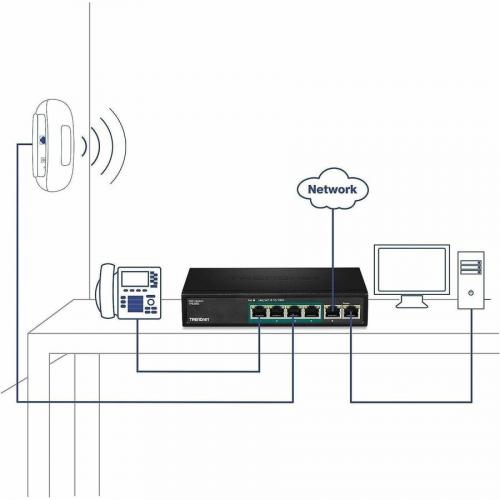 TRENDnet 6 Port Fast Ethernet PoE+ Switch, 4 X Fast Ethernet PoE Ports, 2 X Fast Ethernet Ports, 60W PoE Budget, 1.2 Gbps Switch Capacity, Metal, Limited Lifetime Protection, Black, TPE S50 Alternate-Image5/500
