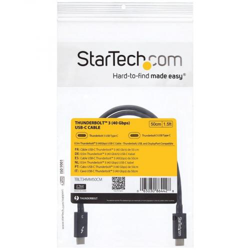 StarTech.com 50cm (1.6ft) Thunderbolt 3 Cable, 40Gbps, 100W PD, 4K/5K Video, Thunderbolt Certified, Compatible W/ TB4/USB 3.2/DisplayPort Alternate-Image5/500