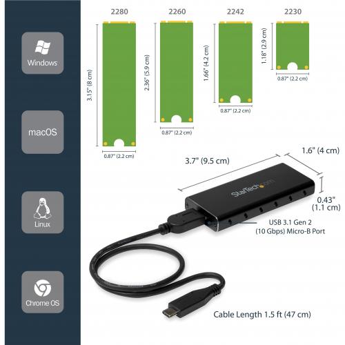StarTech.com M.2 SSD Enclosure For M.2 SATA SSDs   USB 3.1 (10Gbps) With USB C Cable   External Enclosure For USB C Host   Aluminum Alternate-Image5/500