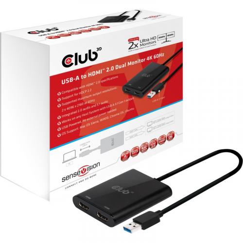 Club 3D USB A To DisplayPort 1.2 Dual Monitor 4K 60Hz Alternate-Image5/500