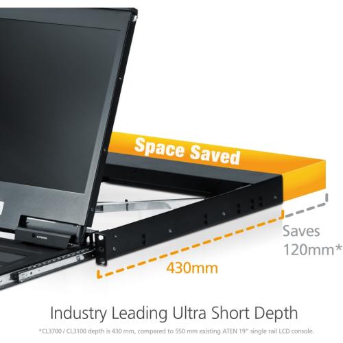 ATEN 1U Ultra Short Depth Single Rail WideScreen LCD Console (USB / HDMI) TAA Compliant Alternate-Image5/500