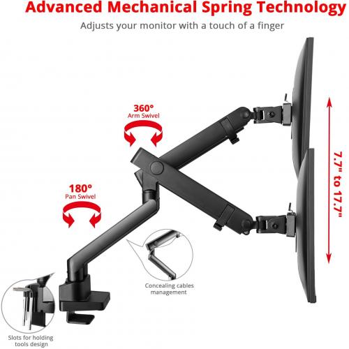 SIIG Aluminum Mechanical Spring Dual Monitor Mount   17" To 32 Alternate-Image5/500