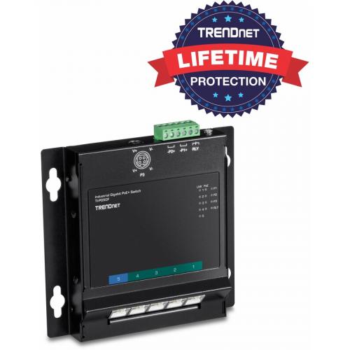 TRENDnet 5 Port Industrial Gigabit Poe+ Wall Mounted Front Access Switch; 5X Gigabit Poe+ Ports; DIN Rail Mount; 48 ?57V DC Power Input; IP30; 120W Poe Budget;Lifetime Protection; TI PG50F Alternate-Image5/500