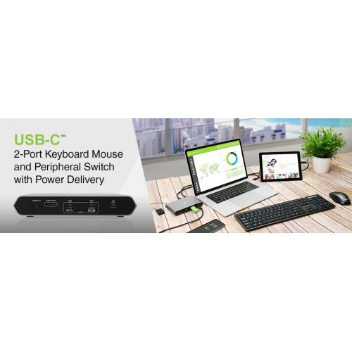 IOGEAR Access Pro USB C 2 Port Keyboard Mouse & Peripheral Switch With Power Delivery Alternate-Image5/500