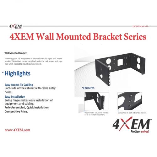 4XEM 2U Wall Mount For Rackmount Equipment, Network Equipment   Black Alternate-Image5/500