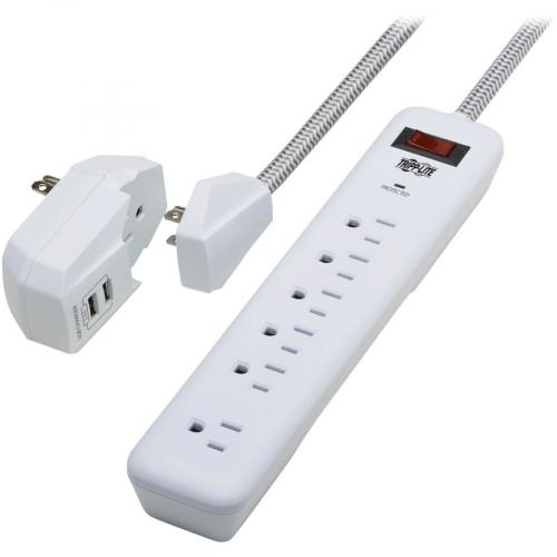 Tripp Lite By Eaton 7 Outlet Surge Protector   6 On Strip/1 In Detachable Plug, 2 USB Ports (2.4A Shared), Detachable Charger Plug, 6 Ft. Cord, 5 15P Plug, 900 Joules, White Alternate-Image5/500