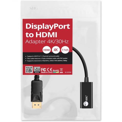 SIIG DisplayPort To HDMI Adapter 4K/30Hz Alternate-Image5/500