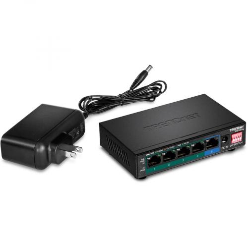TRENDnet 5 Port Gigabit PoE+ Switch, Camera DIP Switch Extends PoE+ 200m (656 Ft.), 60W PoE Budget, Black, TPE TG51g Alternate-Image5/500