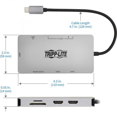 Tripp Lite USB-C Dock for Microsoft Surface - 4K HDMI, USB 3.2 Gen 2, USB-A  Hub, GbE, 100W PD Charging, Black - docking