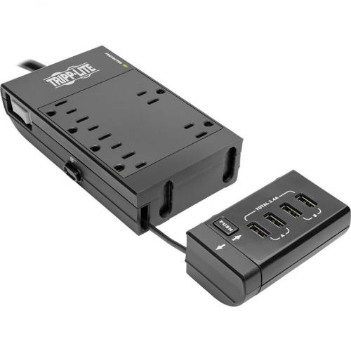 Tripp Lite By Eaton Safe IT 6 Outlet Surge Protector, Retractable USB Charger, 5 15R Outlets, 4 USB Charging Ports, 8 Ft. (2.4 M) Cord, Antimicrobial Protection Alternate-Image5/500