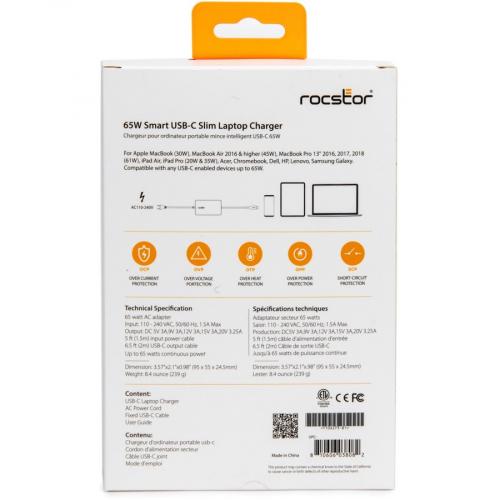 Rocstor 65W Smart USB C Laptop Power Adapter Charger Alternate-Image5/500