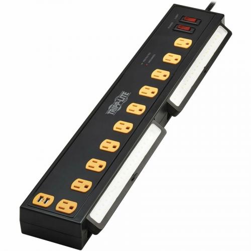 Tripp Lite By Eaton Protect It! 10 Outlet Surge Protector With Swivel Light Bars   5 15R Outlets, 2 USB Ports, 6 Ft. (1.8 M) Cord, 1350 Joules, Black Alternate-Image5/500