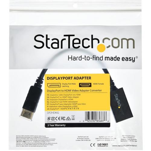 StarTech.com DisplayPort To HDMI Adapter, 1080p DP To HDMI Video Converter, DP To HDMI Monitor/TV Dongle, Passive, Latching DP Connector Alternate-Image6/500