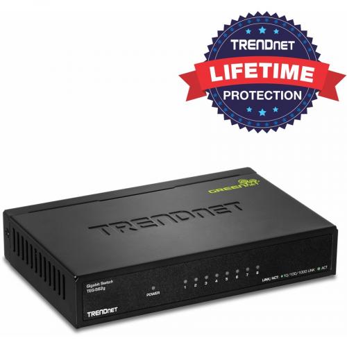 TRENDnet 8 Port Gigabit GREENnet Switch, Ethernet Network Switch, TEG S82G, 8 X 10 100 1000 Mbps Gigabit Ethernet Ports, Ethernet Splitter, 16 Gbps, Metal, Lifetime Protection, Black Alternate-Image6/500