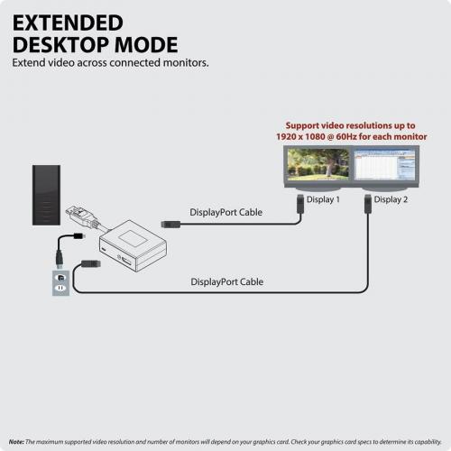 Tripp Lite By Eaton 2 Port DisplayPort Multi Monitor Splitter, MST Hub, Built In 6 In. (15.24 Cm) Cable, 4K 60Hz UHD, DP1.2, TAA Alternate-Image6/500