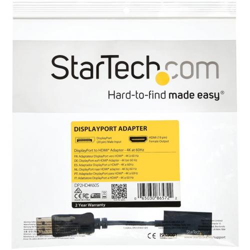 StarTech.com DisplayPort To HDMI Adapter, 4K 60Hz Active DP 1.4 To HDMI 2.0 Video Converter For Monitor/Display, Latching DP Connector Alternate-Image6/500