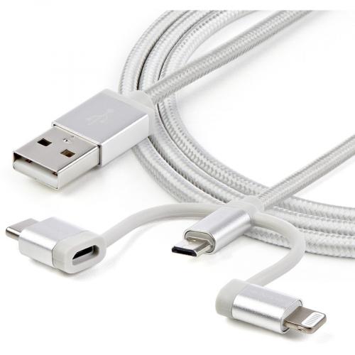 StarTech.com 1m USB Multi Charging Cable   Braided   Apple MFi Certified   USB 2.0   Charge 1x Device At A Time   For USB C Or Lightning Devices Attach The Corresponding Connector Of The Cable To The Micro USB Connector And Plug Into Your Device  ... Alternate-Image6/500
