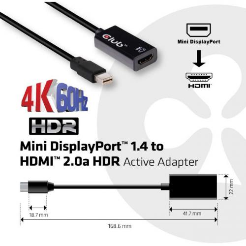 Club 3D Mini DisplayPort 1.4 To HDMI 2.0a HDR Alternate-Image6/500