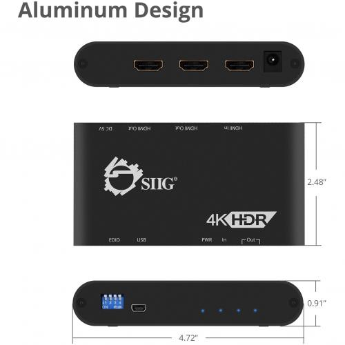 SIIG 1x2 HDMI 2.0 Splitter / Distribution Amplifier With Auto Video Scaling   4K 60Hz HDR Alternate-Image6/500