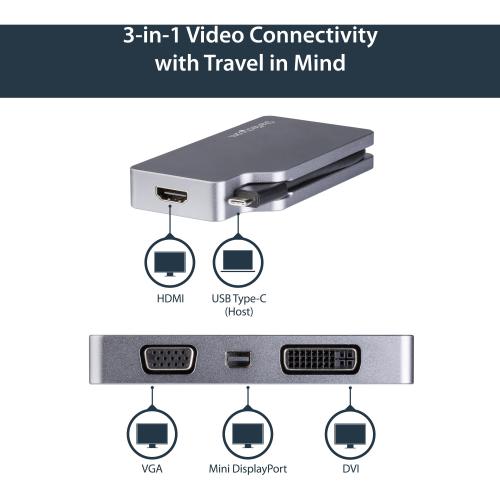 StarTech.com USB C Multiport Video Adapter 4K/1080p   USB Type C To HDMI, VGA, DVI Or Mini DisplayPort Monitor Adapter   Space Gray Alternate-Image6/500