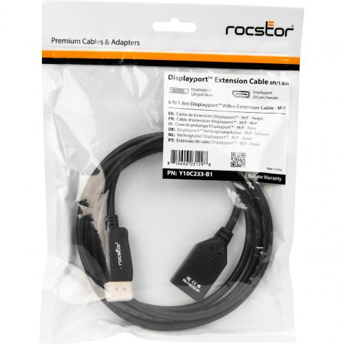 Rocstor Premium 6 Ft DisplayPort Video Extension Cable   M/F   DisplayPort Male Video   DisplayPort Female Video   Black   Display Port Video Extension Cable Alternate-Image6/500