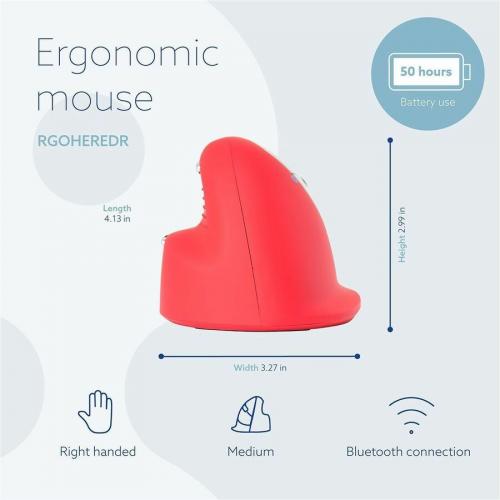R Go HE Sport Ergonomic Mouse, Vertical Mouse, Prevents RSI, Medium (hand Length 165 185mm), Right Handed, Wireless Bluetooth Connection, Red Alternate-Image6/500