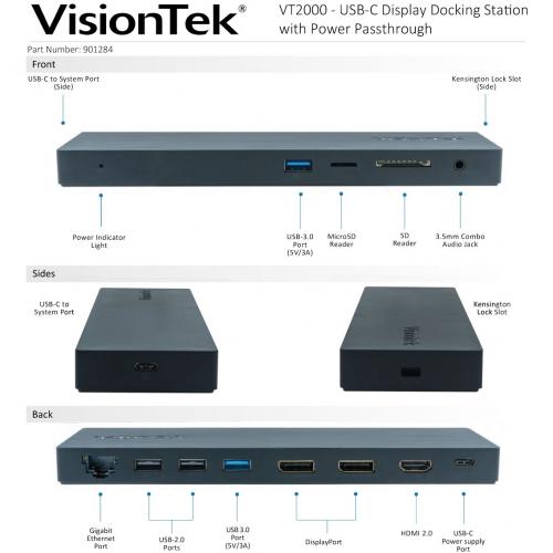 VisionTek VT2000 USB C Docking Station   Multi Display MST Alternate-Image6/500